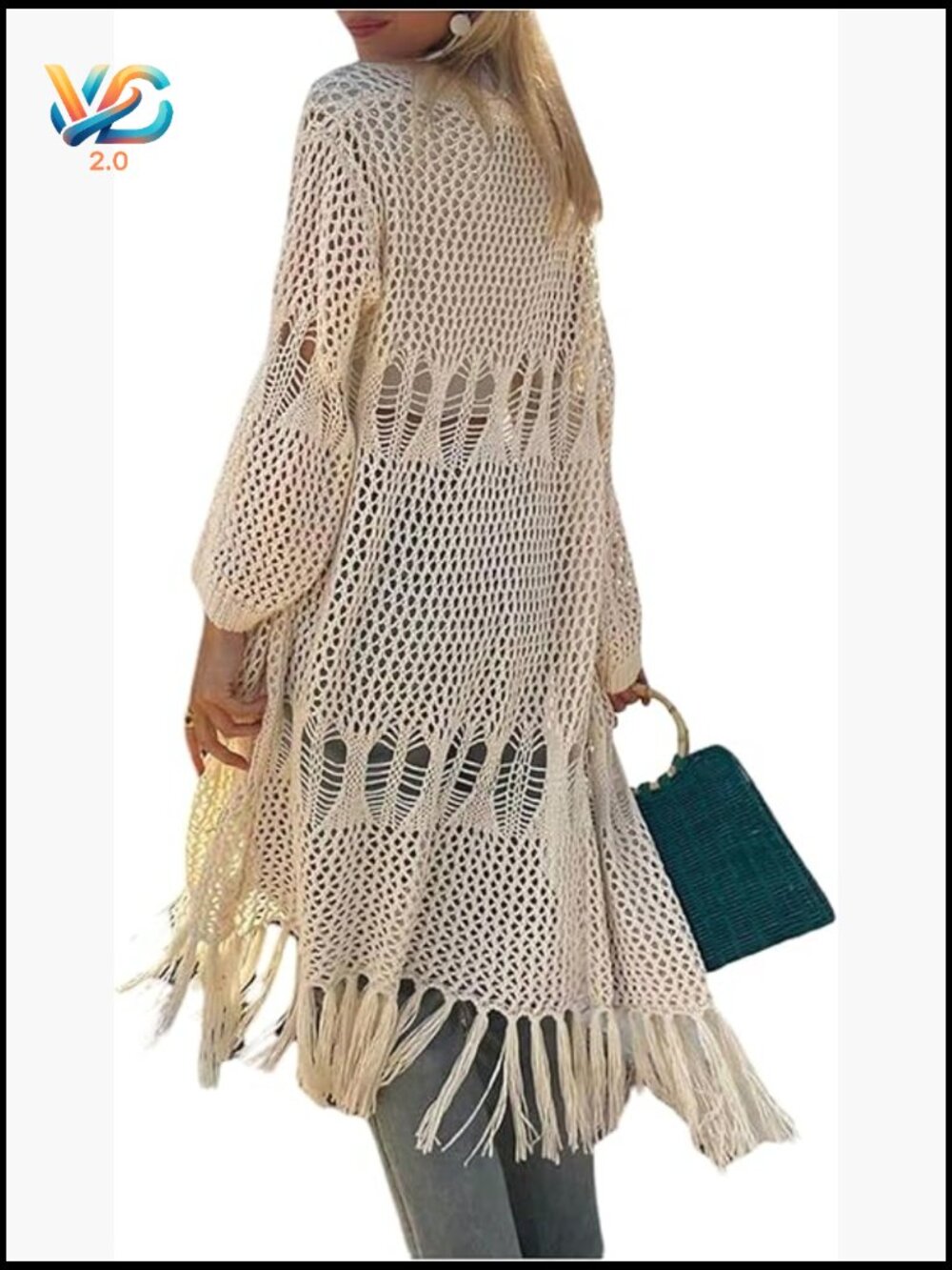 Oversized Long Duster Cardigan Sweater Open Front Fringe Lightweight Knit